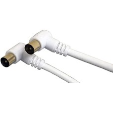 Part King 1m White Male Coax Plug Cable with Gold Plated Angled Hooked Connectors