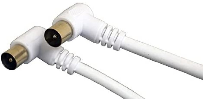 Part King 1m White Male Coax Plug Cable with Gold Plated Angled Hooked Connectors