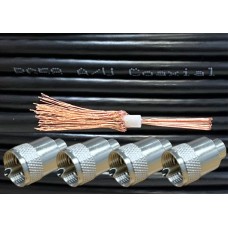 iStrand Copper Black RG58 50 Ohm Stranded Coaxial Cable and 4 x PL259 UHF Male Plug Connectors for CB Radio Ham Aerial