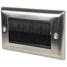 Brush Wall Plate - Double - Brushed Steel with Black Brushes