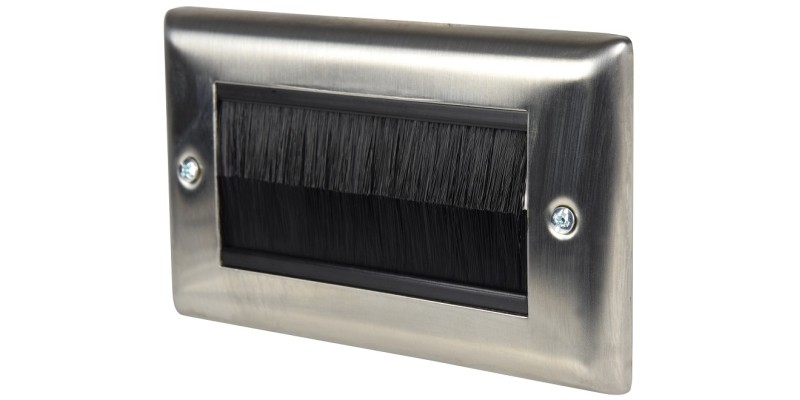 Brush Wall Plate - Double - Brushed Steel with Black Brushes