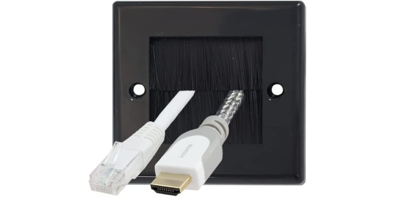 Auline Black Brush Single 1 Gang Wall Outlet Cable Entry Plate Tidy Mount Face Plate Wall Plate