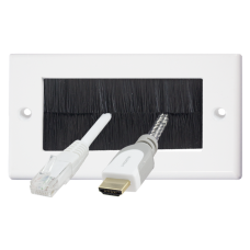 Auline Black Brush White Surround Double Twin 2 Gang Wall Outlet Cable Entry Plate Tidy Mount Face Plate Wall Plate