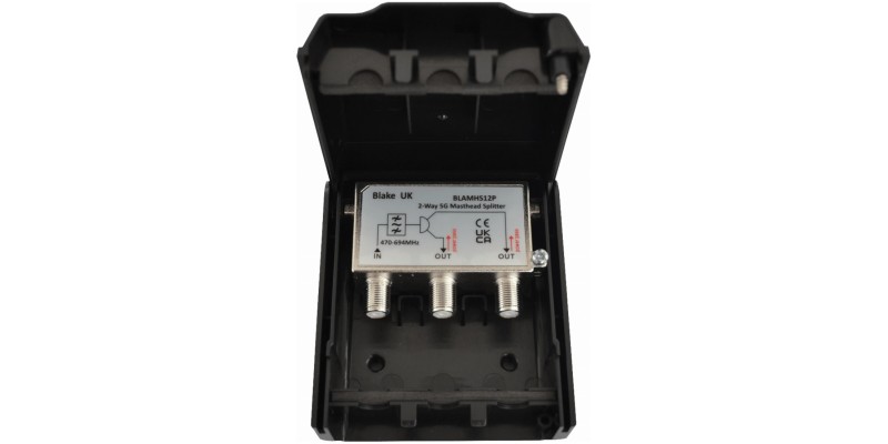 Blake 2 Way External Masthead Splitter / Combiner with 5G and Tetra filtration 1 input 2 outputs