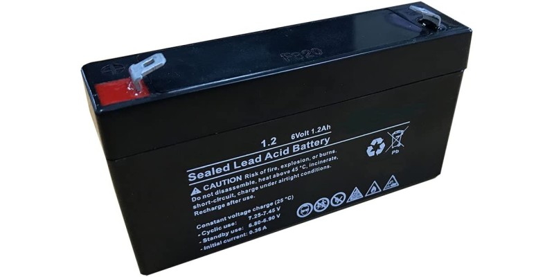 electrosmart Sealed Rechargeable Lead Acid Battery 6v 1.2Ah / 1200mAh - Dimensions: 97mm x 24mm x 53mm