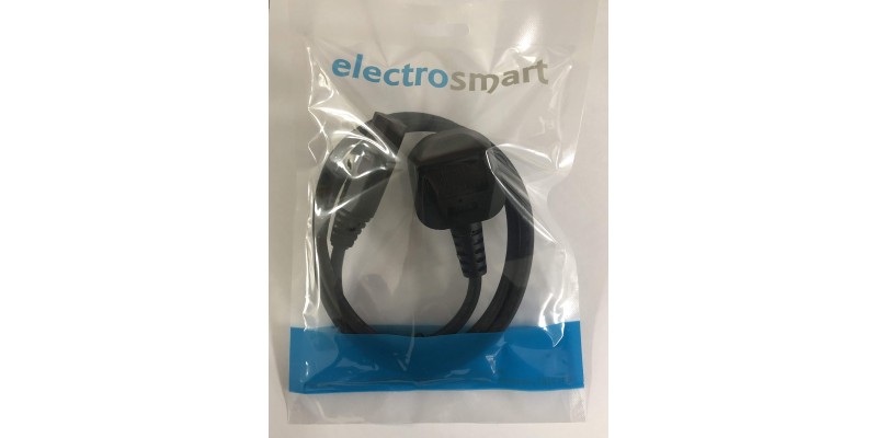 electrosmart 1m Black C15 Kettle Power Cable with Notch - UK Mains Plug to IEC Socket