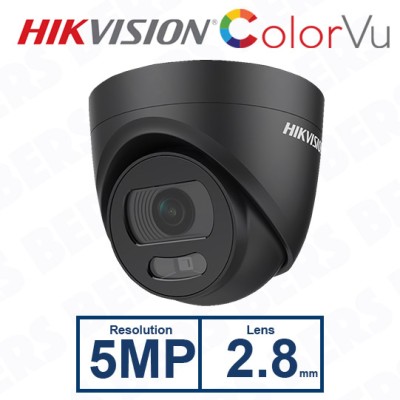 Hikvision DS-2CE72HFT-F(2.8mm)(BLACK) 5MP Turbo HD ColorVu Fixed Turret Camera 2.8mm Lens Black