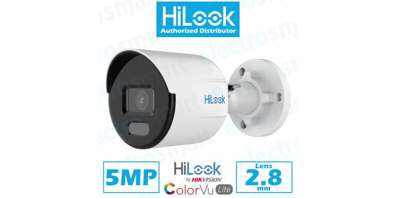 HiLook 5MP ColorVu Bullet Network IP PoE CCTV Security Camera 2.8mm Lens White IPC-B159H-MU(2.8mm)(C)