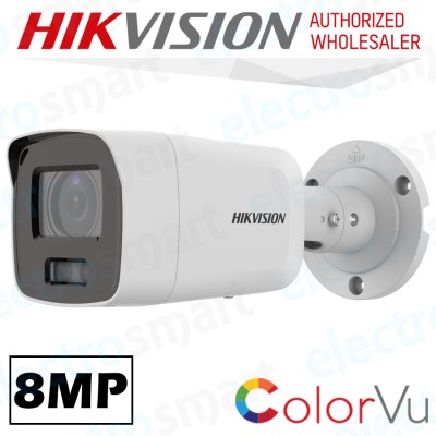Hikvision DS-2CD2087G2-LU(2.8mm) 8MP 4K ColorVu Fixed Bullet Network Camera 2.8mm Lens White