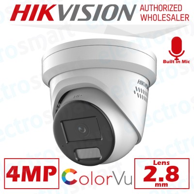 Hikvision DS-2CD2347G2-LSU/SL(2.8mm)(C) 4MP ColorVu Fixed Turret AcuSense Strobe Audio IP Network Camera 2.8mm Lens White