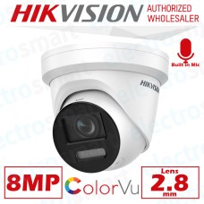 Hikvision DS-2CD2387G2-LSU/SL(2.8mm)(C) 8MP 4K ColorVu Fixed Turret AcuSense Live Guard IP Network Camera 2.8mm Lens White