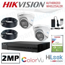 HiLook 2MP ColorVu KIT 2 x Cameras 1 x DVR 1TB 20m Cables Power Supply CCTV Security Kit