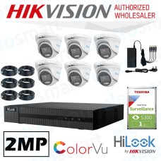 HiLook 2MP ColorVu KIT 6 x Cameras 1 x DVR 1TB 20m Cables Power Supply CCTV Security Kit