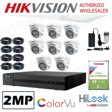 HiLook 2MP ColorVu KIT 8 x Cameras 1 x DVR 1TB 20m Cables Power Supply CCTV Security Kit