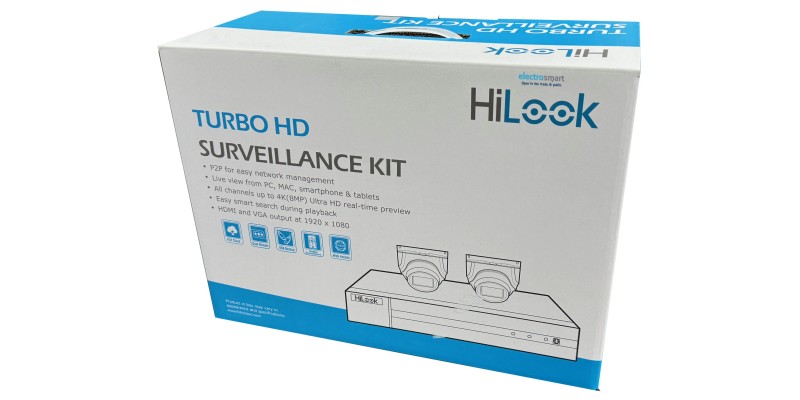 HiLook 2 x 8MP Camera 4K Turret CCTV Kit includes 1TB DVR Power Supply and Cables TK-2148TH-MM