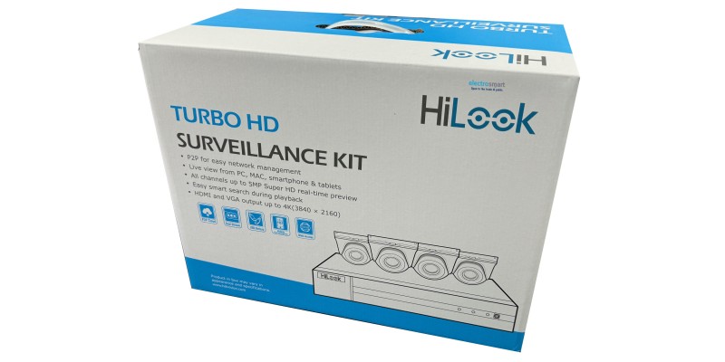 HiLook 4 x 5MP Camera HD Turret CCTV Kit includes 2TB DVR Power Supply and Cables TK-4185TH-MM