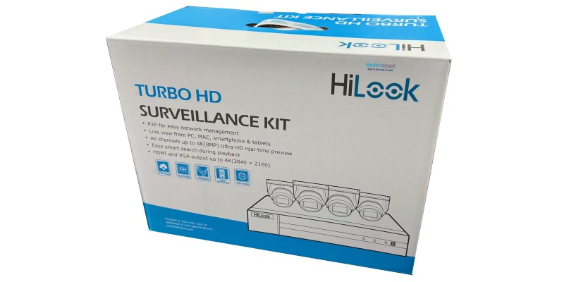 HiLook 4 x 8MP Camera 4K Turret CCTV Kit includes 2TB DVR Power Supply and Cables TK-4188TH-MM