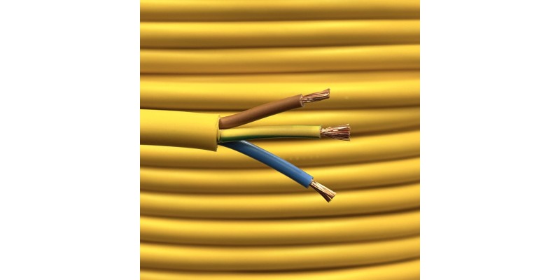 Beetronic 5m 2.5mm² Yellow Arctic Grade 3 Core PVC Flex Cable 3183AG Caravan Outdoor Mains 240v Wire