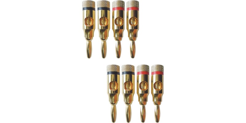 AudioPro Gold Plated 4mm Banana Plugs Pack of 8 4x Red & 4x Black ~ for Speaker/Amplifier Cable