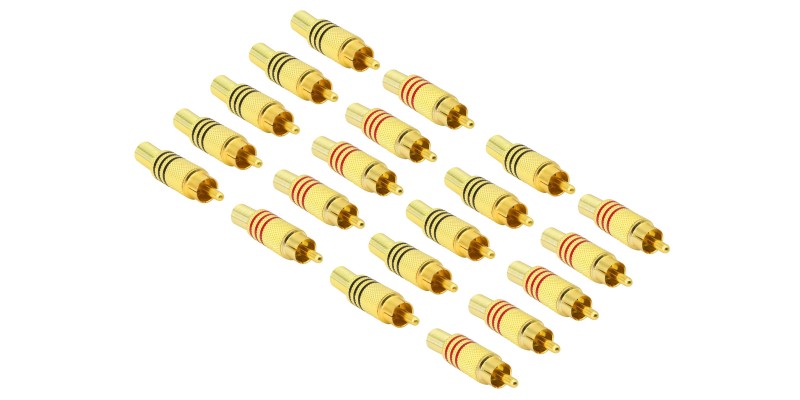 AudioPro 20 x Gold Plated RCA Phono Male Audio Plugs AV Stereo with Red Positive and Black Negative Polarity Lines