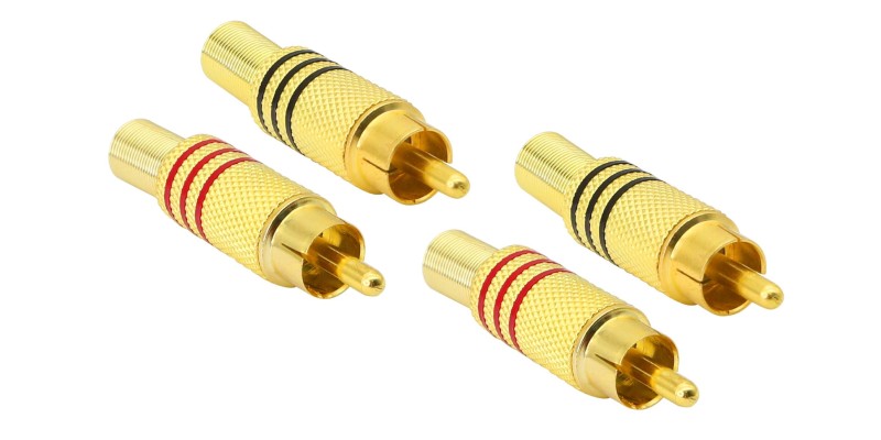 AudioPro 4 x Gold Plated RCA Phono Male Audio Plugs AV Stereo with Red Positive and Black Negative Polarity Lines