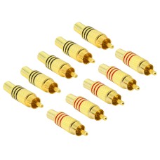 AudioPro 10 x Gold Plated RCA Phono Male Audio Plugs AV Stereo with Red Positive and Black Negative Polarity Lines