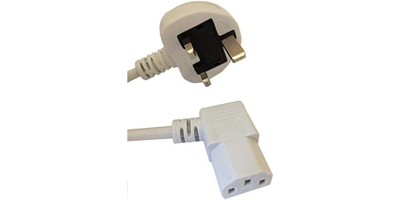 electrosmart 10m White Mains Power Cable with 90 Degree Right Angled Kettle Type IEC Socket