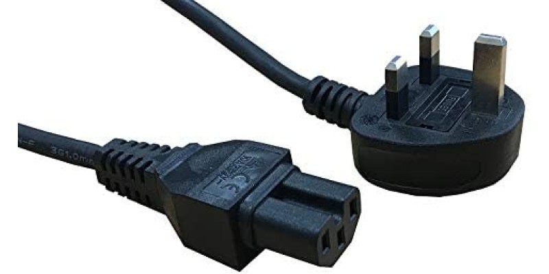 electrosmart 1m Black C15 Kettle Power Cable with Notch - UK Mains Plug to IEC Socket