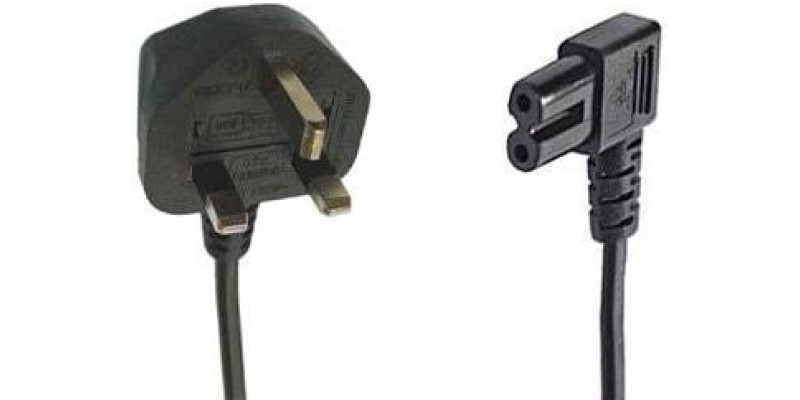 electrosmart Black 3m Mains Power Cable/Lead 3 Pin Moulded UK Plug to Right Angled IEC C7 Figure 8