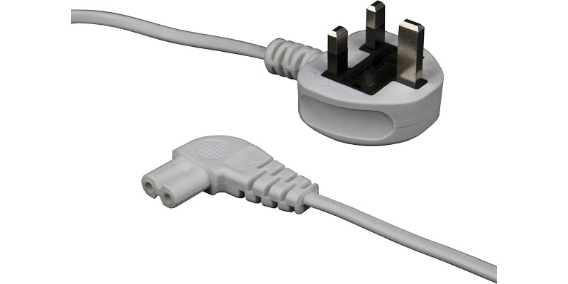 electrosmart White 3m Mains Power Cable/Lead 3 Pin Moulded UK Plug to Right Angled IEC C7 Figure 8