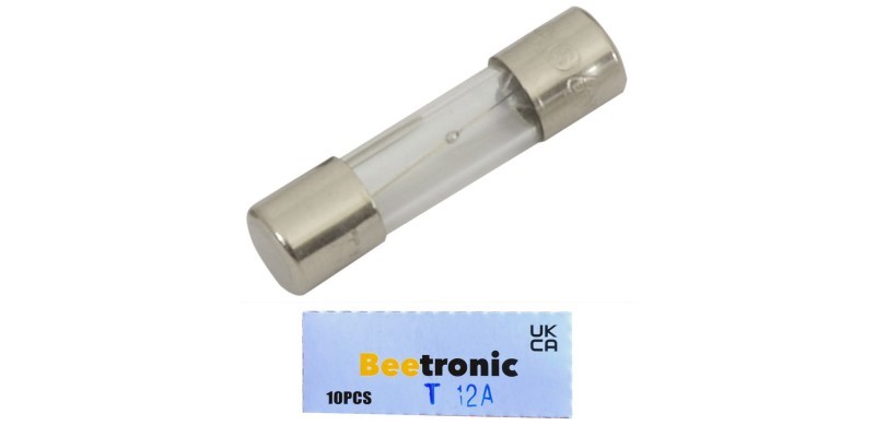 Beetronic 10 x T12A Glass Fuses 12 Amp Slow Blow Time Delay