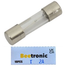 Beetronic 10 x T2A Glass Fuses 2 Amp Slow Blow Time Delay