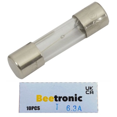 Beetronic 10 x T6.3A Glass Fuses 6.3 Amp Slow Blow Time Delay