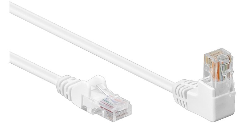 Beetronic 1m Straight to Angled Cat5e Ethernet Network Patch Cable Cable - White
