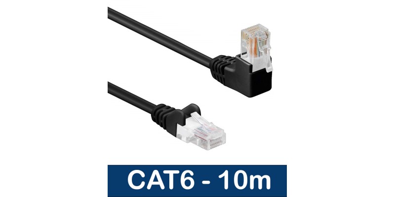 Beetronic 10m Straight to Angled Cat6 Ethernet Network Patch Cable Cable - Black