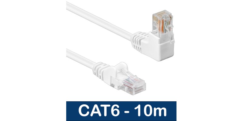 Beetronic 10m Straight to Angled Cat6 Ethernet Network Patch Cable Cable - White