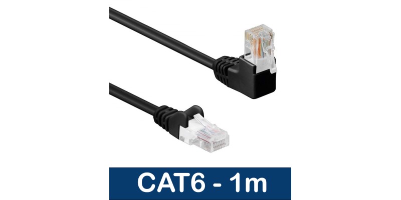 Beetronic 1m Straight to Angled Cat6 Ethernet Network Patch Cable Cable - Black