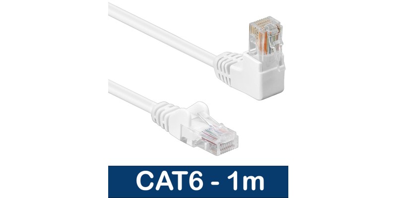 Beetronic 1m Straight to Angled Cat6 Ethernet Network Patch Cable Cable - White