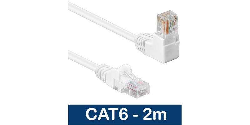 Beetronic 2m Straight to Angled Cat6 Ethernet Network Patch Cable Cable - White