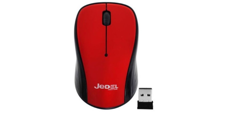 Jedel Wireless Optical Mouse with Nano USB Dongle - Red & Black