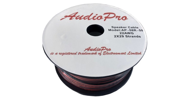 50m Reel of AudioPro 22 AWG Red Black Speaker Cable 2 x 29 Strands HiFi Surround AP-58R-50