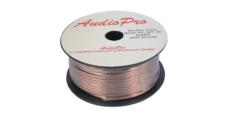50m Reel of AudioPro 22 AWG Transparent Speaker Cable 2 x 29 Strands HiFi Surround AP-58T-50