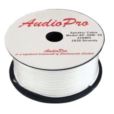 50m Reel of AudioPro 22 AWG White Speaker Cable 2 x 29 Strands HiFi Surround AP-58W-50