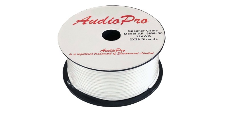 50m Reel of AudioPro 22 AWG White Speaker Cable 2 x 29 Strands HiFi Surround AP-58W-50