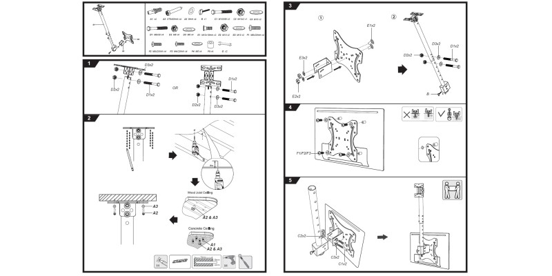 Part King TV Ceiling Pole Mount Bracket 24" 32" 40" 42" 43" LED TV VESA 100x100 200x100 200x200