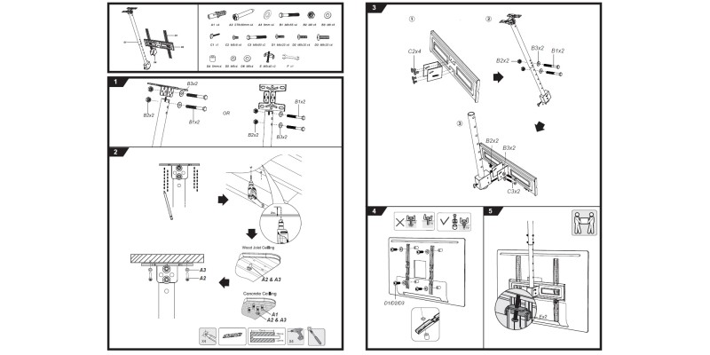 Part King TV Ceiling Mount Bracket 32" 40" 42" 43" 49" 50" 55" 60" LED TV VESA 400x400