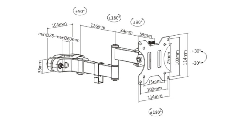 Part King Pole Mount TV Monitor Arm Bracket 17-32" for Disco Karaoke Swivel Tilt 28 - 60mm