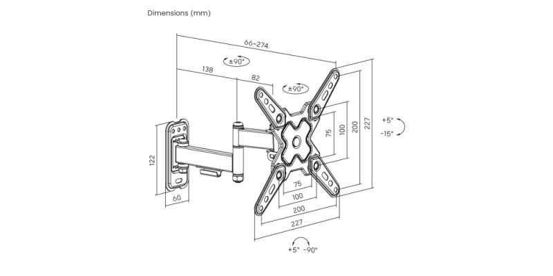 Part King Full Motion TV Wall Mount Bracket Tilt Swivel Arm 13" - 43" LED LCD