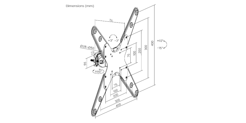 Part King Pole Mount TV Monitor Arm Bracket 32-55" for Disco Karaoke Adjustable 28 - 50mm