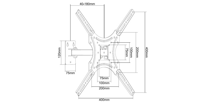 Part King Universal Tilt & Swivel Arm TV Wall Mount Bracket 32" 42" 43" 49" 50" 55" LED LCD Moving Left Right 200x200 300x300 400x200 400x400 VESA